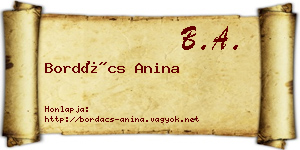 Bordács Anina névjegykártya